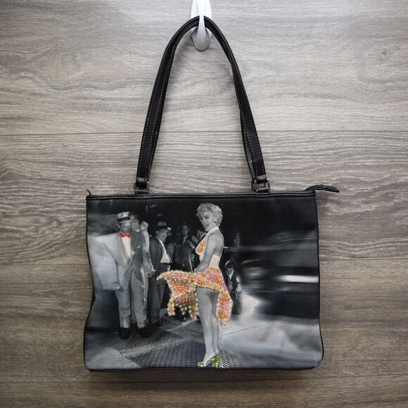 Marilyn Monroe Shoulder Purse Women Black Rhinestone Embellished Zip Closure - Picture 1 of 11